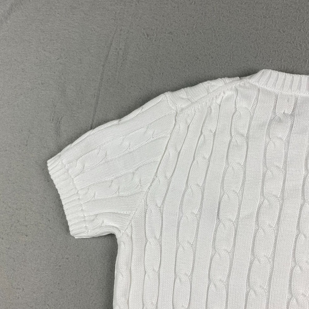 Polo Ralph Lauren Womens Cable Knit Short Sleeve Sweater White S Preppy pony - Picture 13 of 16